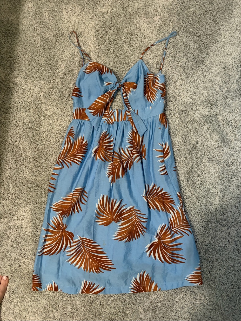 Lush Blue Tropical Midi Dress with Brown Leaf Print